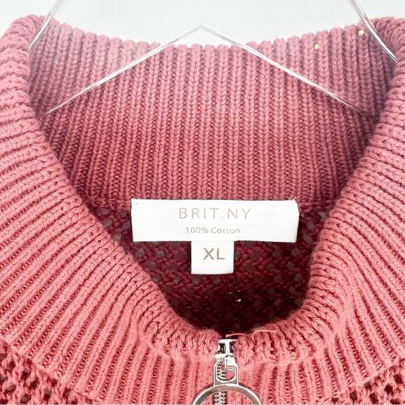 BRIT. NY 1/2 Zip Knit Top XL Pink - Picture 4 of 5